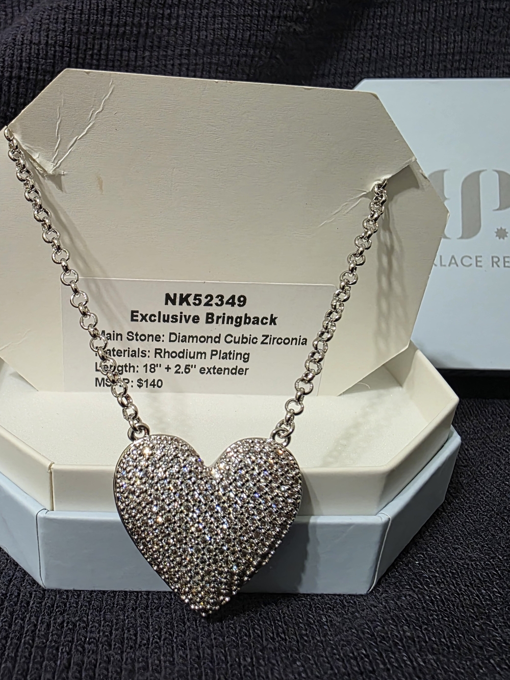 Rhodium Heart Necklace - Diamond CZ